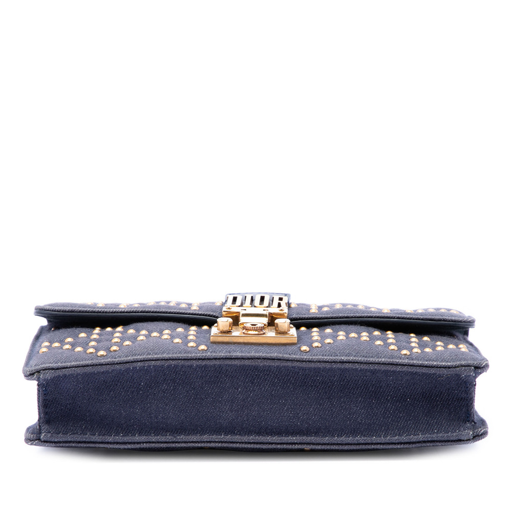 Pre-Loved Dior Denim Cannage Studded DiorAddict Wallet on Chain - Picture 3 of 6